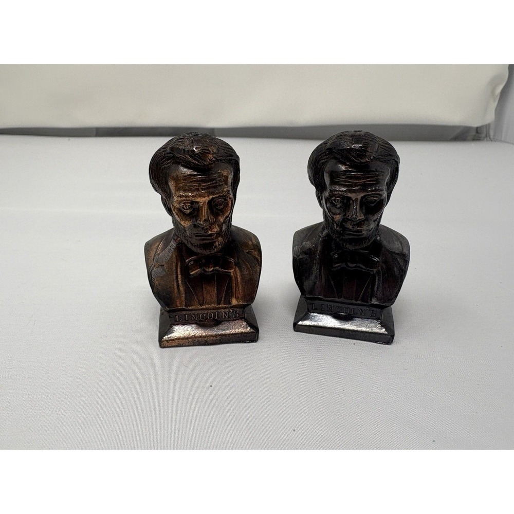 Vintage Abraham Lincoln  Bronze Salt & Pepper Shakers Retro President History